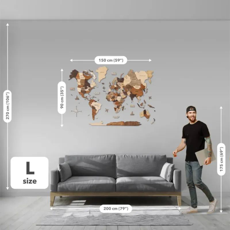 3D Verdenskart i Tre Multicolor – Veggkart  Enjoy The Wood